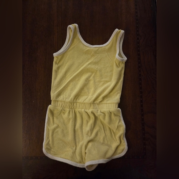 girl small terry cloth short romper yellow with white - Picture 1 of 1